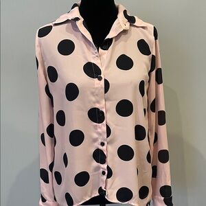 Polka Dot Button-Up Blouse - Pink and Black